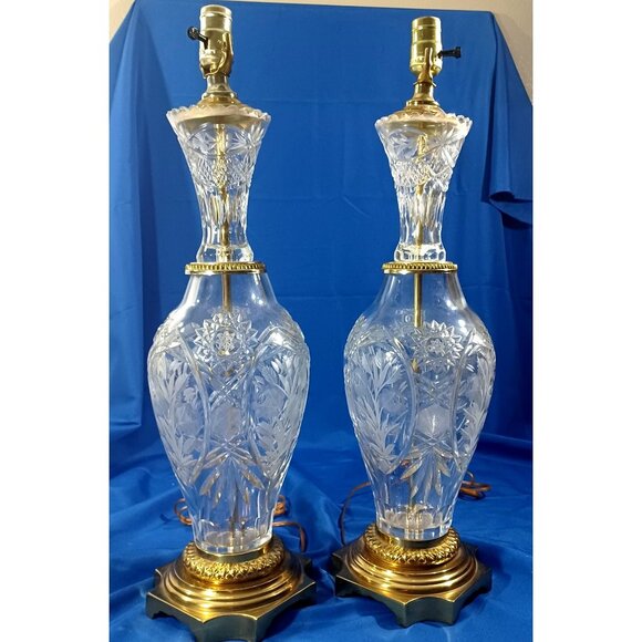 Vintage  Hollywood Regency Bohemian Crystal Brass  Buffet Table Lamp MUST BUY 2! - Picture 7 of 13